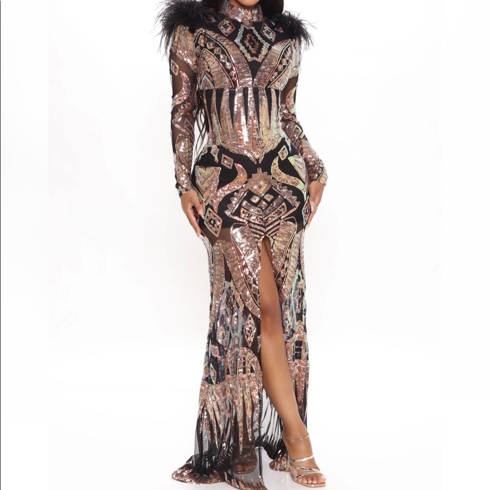 Long sleeve long sequin gown size L